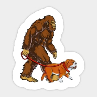 Funny Bigfoot Sasquatch Walking English Bulldog Sticker